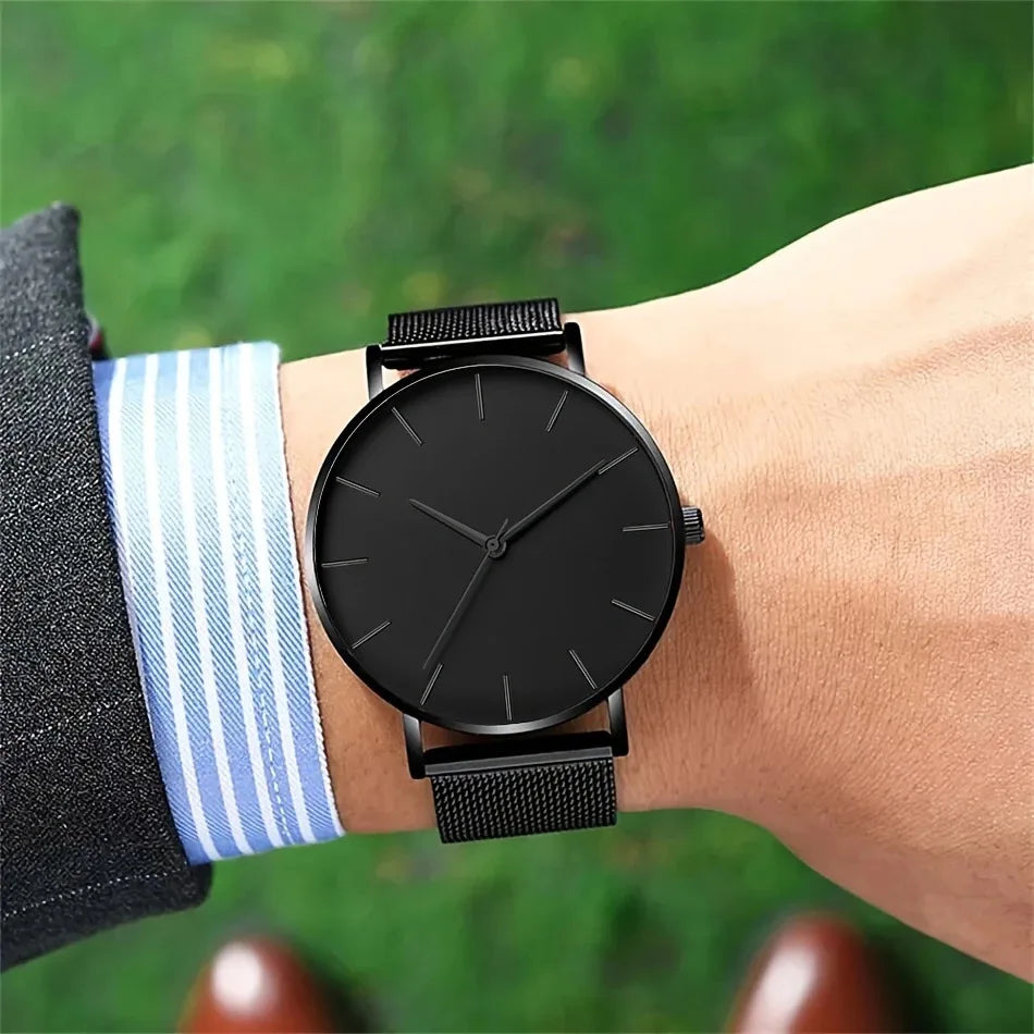 Men’s Luxury Quartz Watch – Fashion Slim Mesh Steel Waterproof Sport & Casual Wristwatch