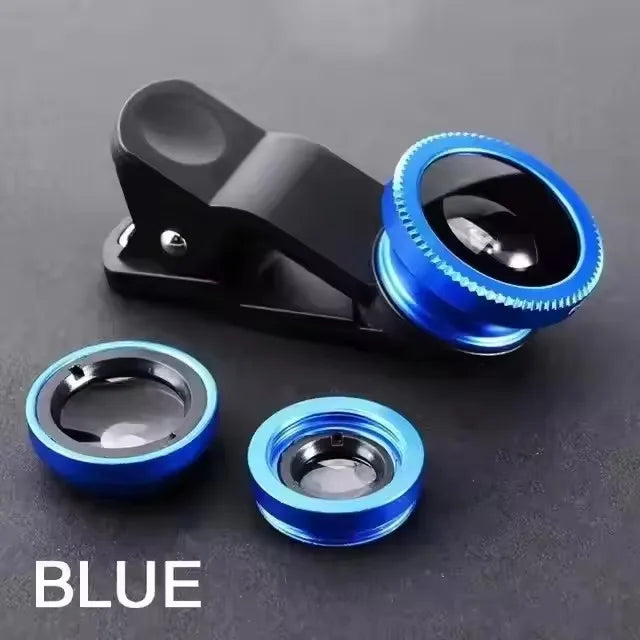 3-in-1 Fisheye Wide Angle Smartphone Camera Lens - Clip-On Macro & Zoom Lens for iPhone Xiaomi Redmi