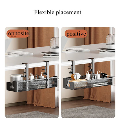 No-Drill Extendable Under Desk Cable Management Tray | Retractable Power Strip & Cord Holder with Clamp