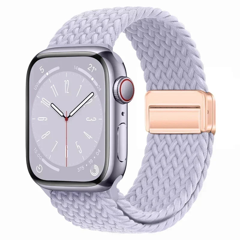 Nylon Braided Loop Apple Watch Band – Magnetic Metal Bracelet Strap for Ultra 2, Series 3–9 & SE (40mm–49mm) Adjustable Wristband
