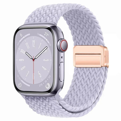 Nylon Braided Loop Apple Watch Band – Magnetic Metal Bracelet Strap for Ultra 2, Series 3–9 & SE (40mm–49mm) Adjustable Wristband