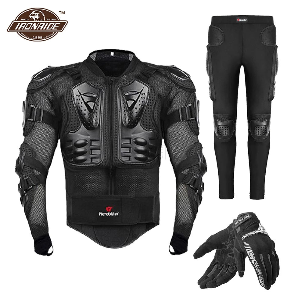 Motorcycle Jacket with Full Body Armor Set – Chest Armor Suit for Motocross Racing & Protective Moto Gear, Sizes S-5XL