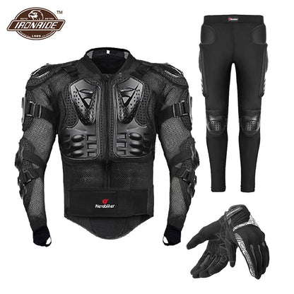 Motorcycle Jacket with Full Body Armor Set – Chest Armor Suit for Motocross Racing & Protective Moto Gear, Sizes S-5XL