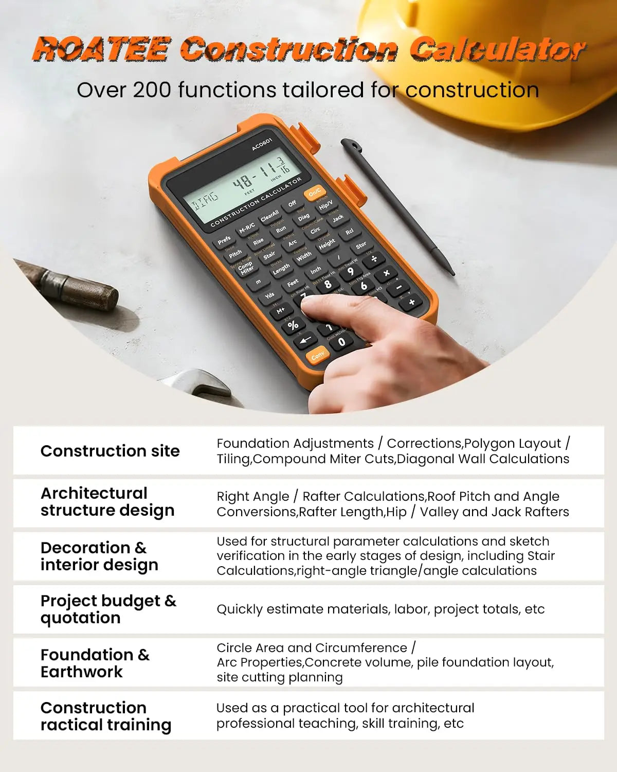 Construction Calculator with Writing Tablet – ROATEE Engineering & Industrial Pocket Contractor Calculator for Concrete, Building & Scientific Use