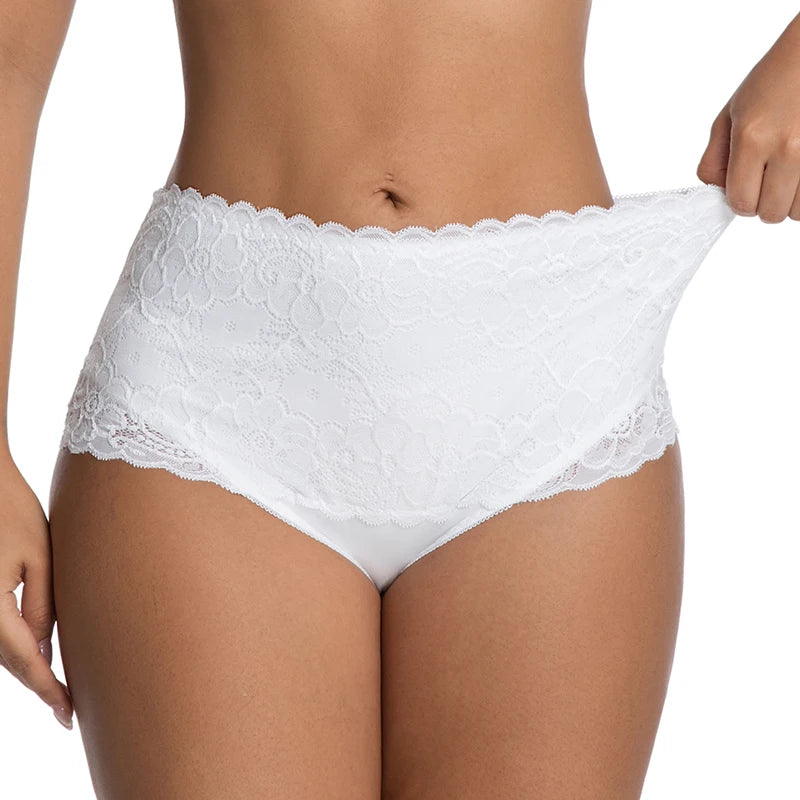 Women’s Plus Size High-Waist Lace Panties - Stretchy Breathable Briefs for Comfortable Everyday Wear
