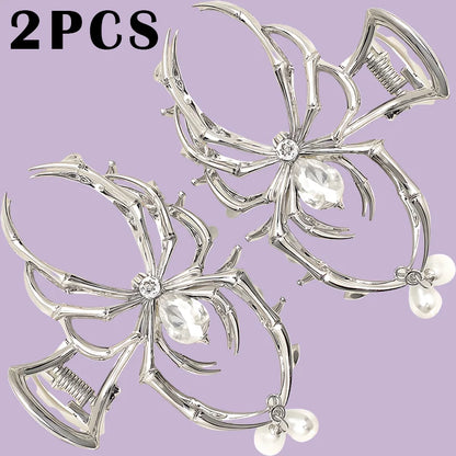 Women's Y2K Skull Spider Hair Clip - Rhinestone Pearl Alloy Claw Design for Stylish Daily Hair Accessories