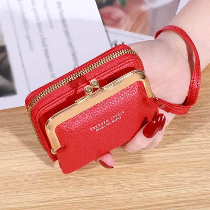 Women's Fashion Wallet with Wrist Strap - Short, Large Capacity Coin Clip Bag with Multiple Card Slots and Money Clip