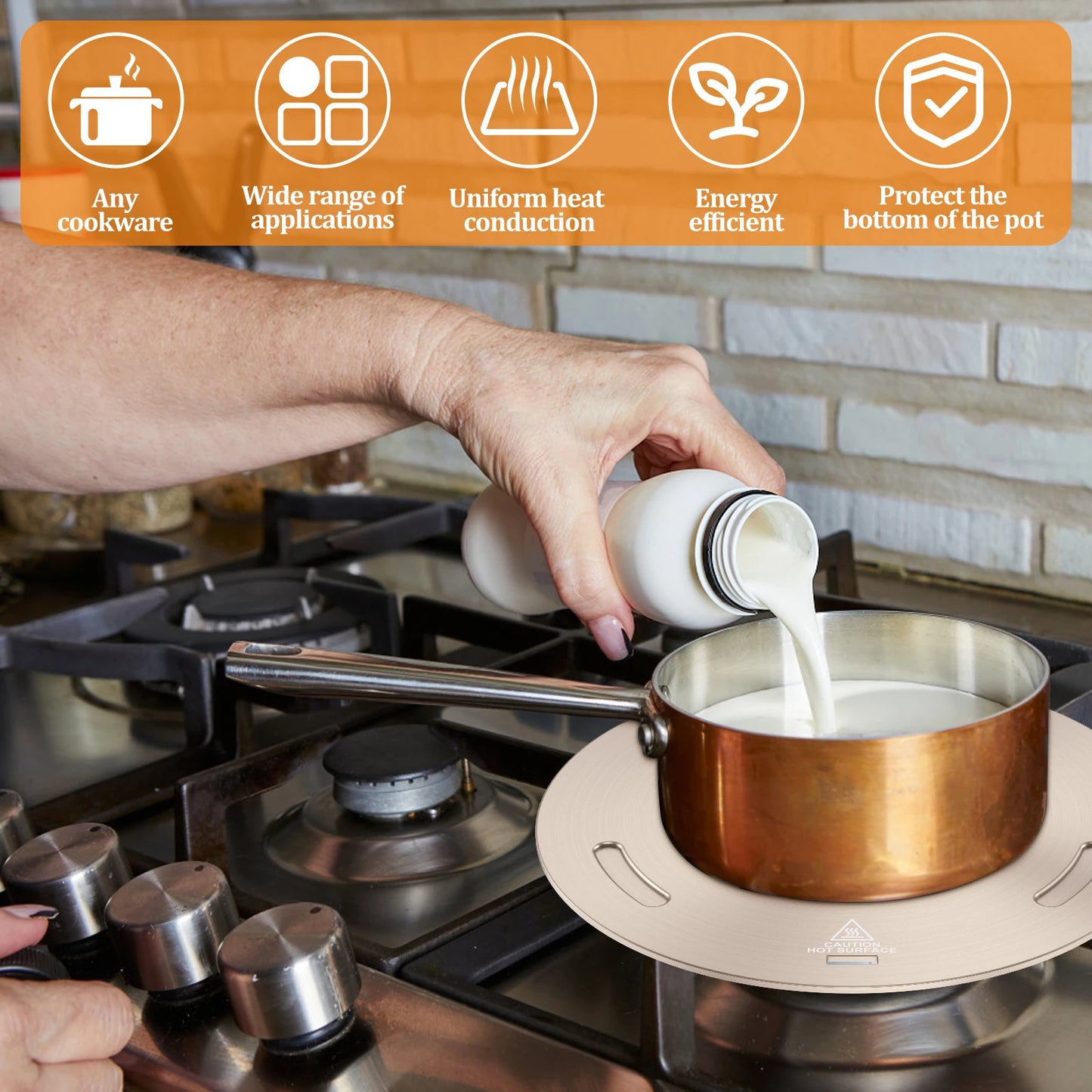 Portable Heat Conduction Plate for Gas Stove - Stainless Steel Induction Adapter with Removable Handle