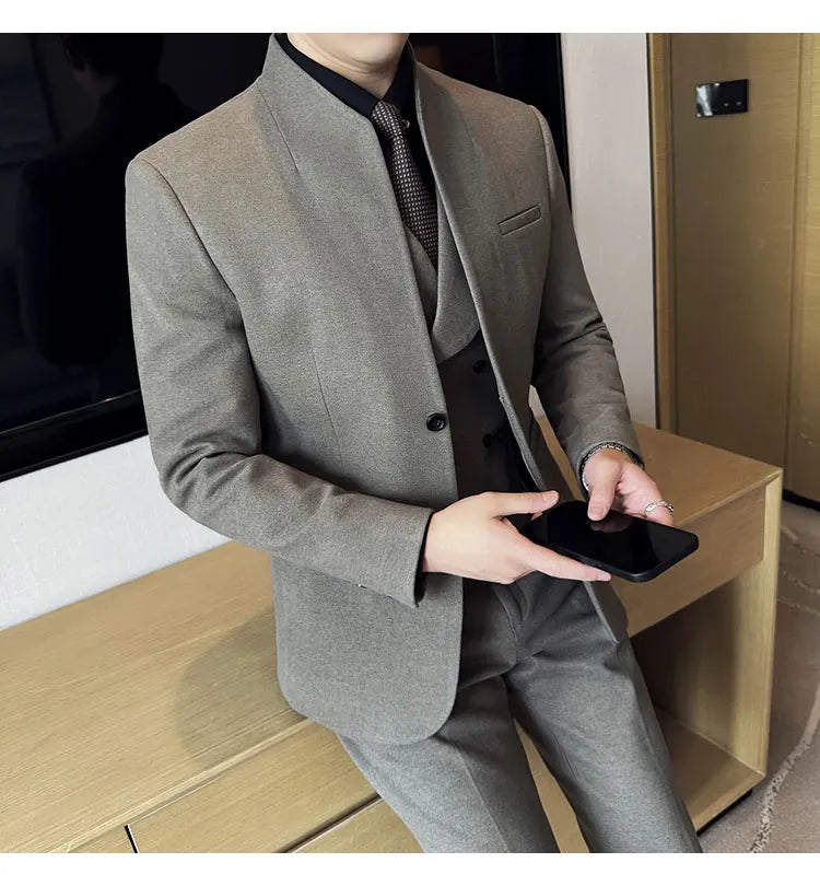 Korean Style Slim Fit Men's Wool Blazer Two-Piece Business Suit – Formal Elegant Set (M to 5XL)