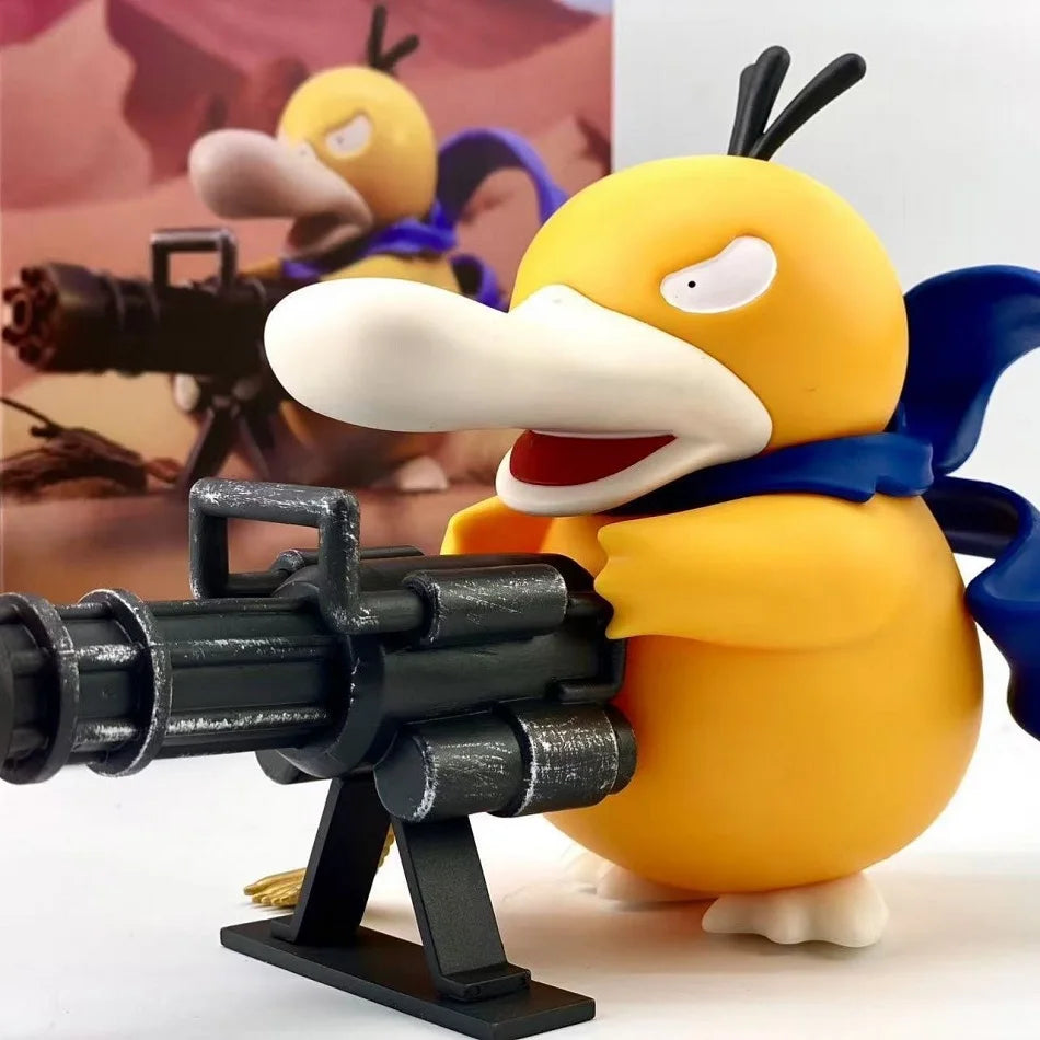 Pokemon Series Psyduck Gatling Gun Figure — Cute Duck Anime Figurine Collectible Toy, Creative Model Gift for Birthdays