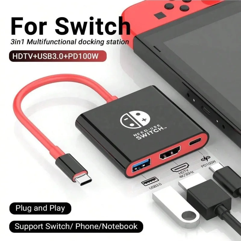 Portable Nintendo Switch Docking Station – Type-C Hub with HDMI & USB 3.0 for Travel & Gaming