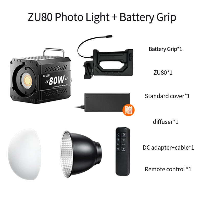 80W Dual Color Temperature COB Photography Light - Professional LED Video Light, Portable Handheld Fill Light with Mini Bowens