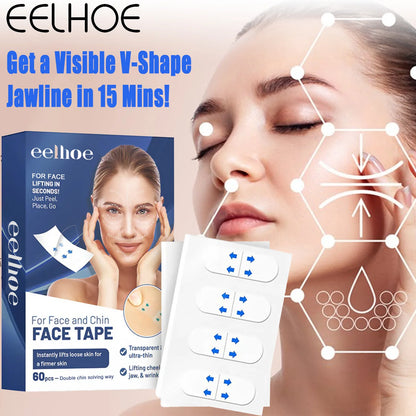 60-Piece V-Shape Face Lifting Strips – Jawline Contouring Patches for a Firmer-Looking Face and Double Chin Coverage