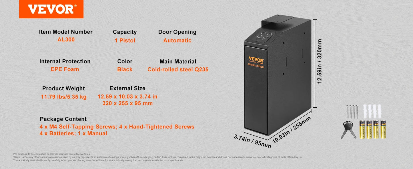 VEVOR Pistol Safe - Q235 Steel Biometric Quick-Access Firearm Lock Box for Secure Storage & Travel