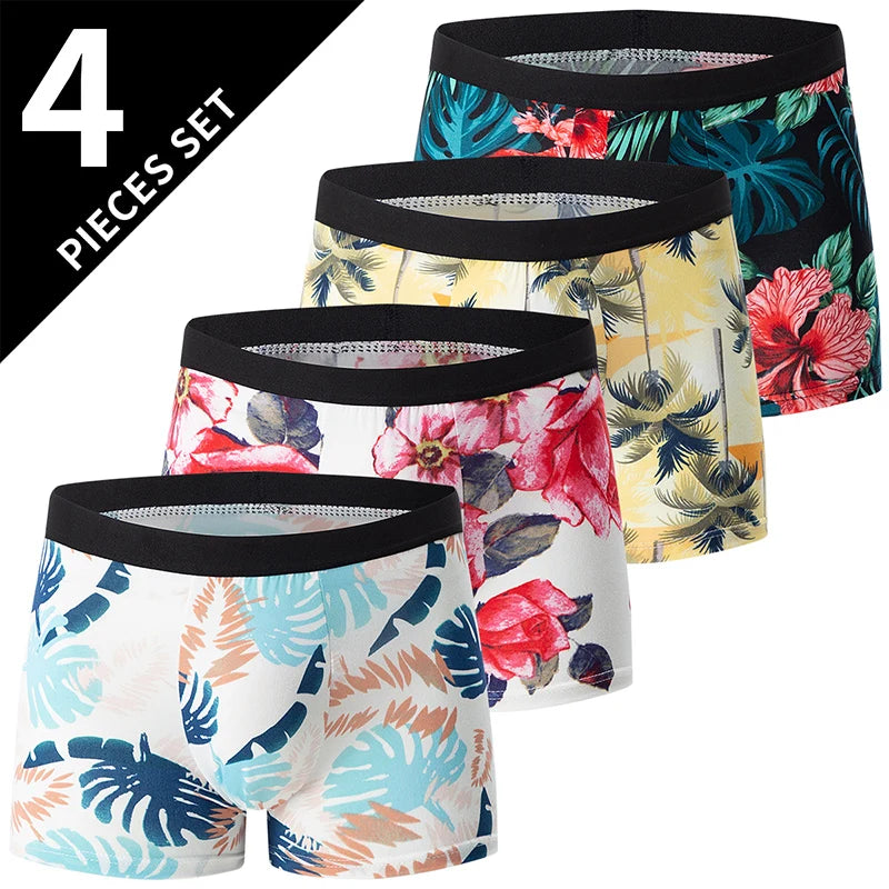 4-Piece Men's Fashion Boxer Shorts – European & American Size, Comfortable & Breathable Plus Size with Elastic Waist