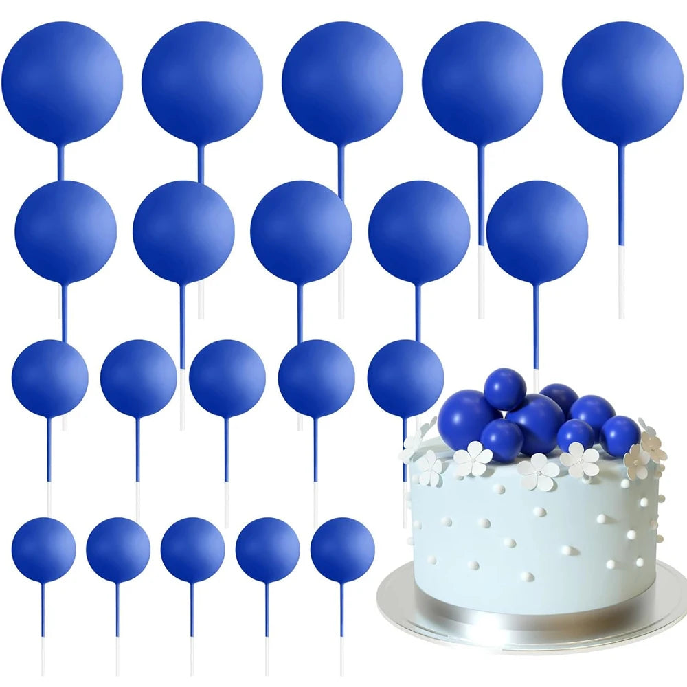 20Pcs Colorful Cake Topper Balls – Gold, Silver & Pastel DIY Cake Decorations for Birthday, Wedding & Party Supplies