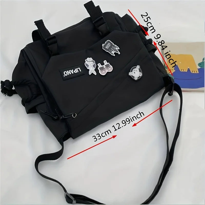 Men’s Nylon Messenger Bag - Trendy Solid Color Crossbody Shoulder Bag for School & Everyday Use