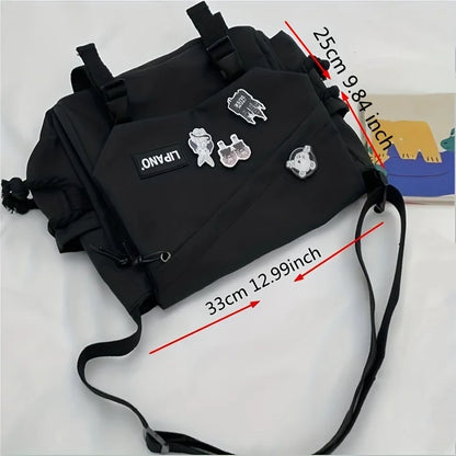 Men’s Nylon Messenger Bag - Trendy Solid Color Crossbody Shoulder Bag for School & Everyday Use