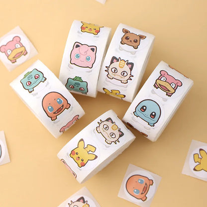 500pcs Kawaii Anime Cartoon Stickers - Pikachu & Charizard Round Seals for DIY Crafts, Laptops & Gifts