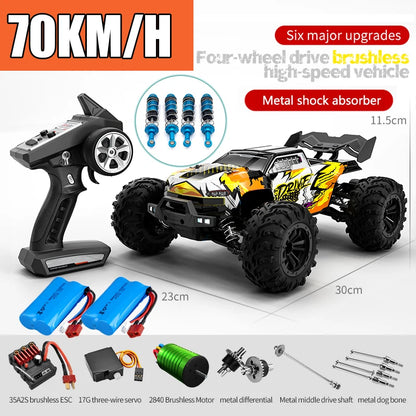 RC Off-Road 4x4 Brushless Car – 70KM/H High-Speed 1/16 4WD Monster Truck with LED Lights for Kids