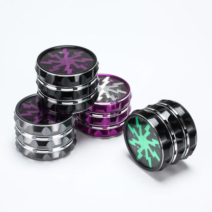 63mm 4-Layer Herb Grinder — Aluminum Alloy Spice Cutter with Lightning-Shaped Transparent Design