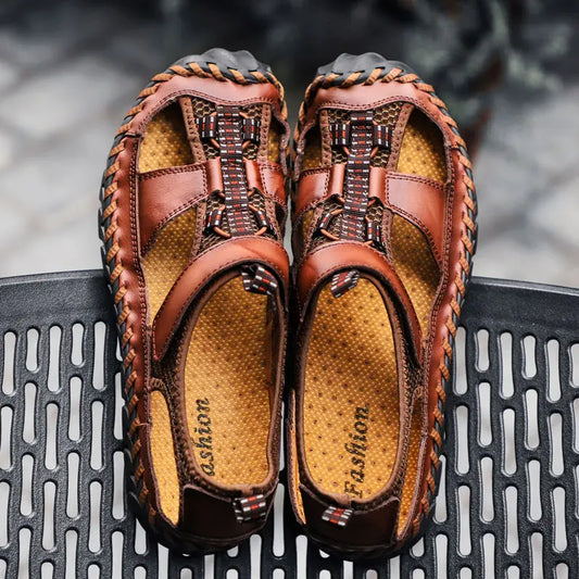 Cungel Men's Genuine Leather Sandals - Summer Roman Beach Shoes & Casual Outdoor Sandalias