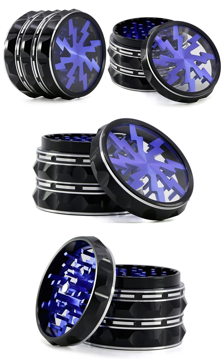 60mm 4-Part Aluminum Herb Grinder – Metal Spice Mill with Transparent Skylight for Tobacco & Smoking Accessories