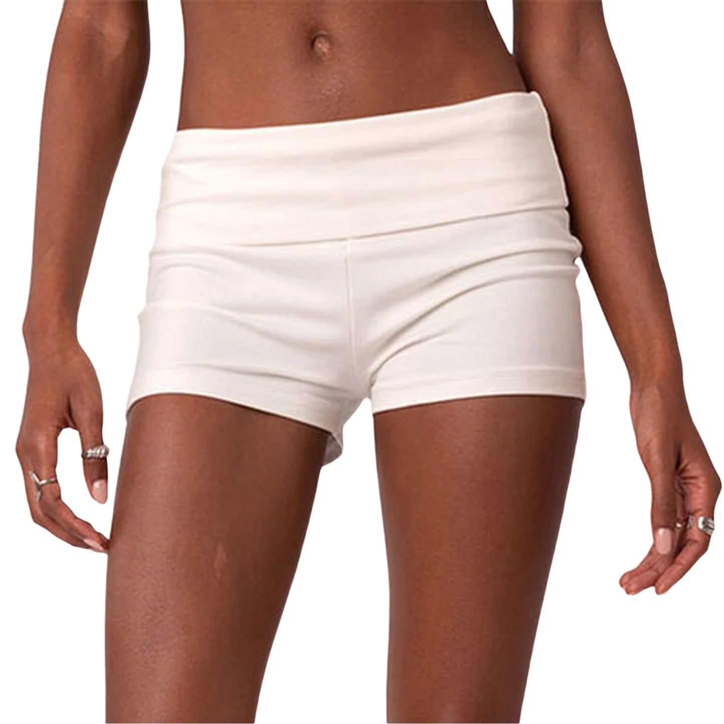 Summer Women’s Slim Solid Color Yoga Shorts — Casual Fold-Over Low Waist Lounge Shorts