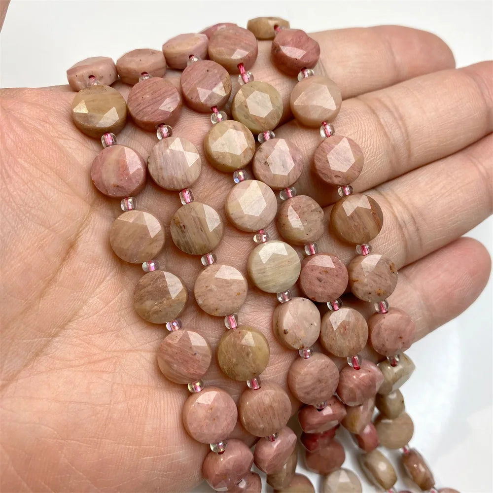 10mm Natural Gemstone Beads - Flat Round Faceted Crystal Jade Loose Beads for DIY Necklace & Bracelet Jewelry Making
