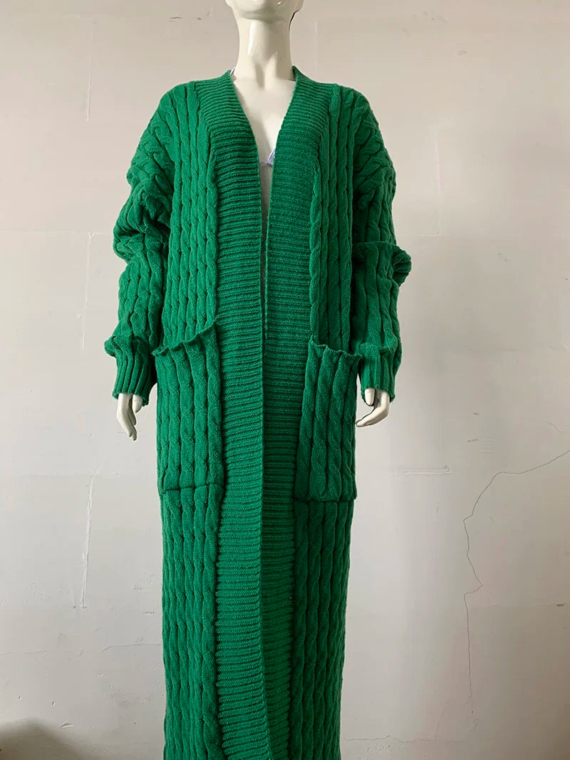 Women’s Yellow Knitted Cardigan – Long Sleeve Crochet Sweater Jacket for Autumn & Winter