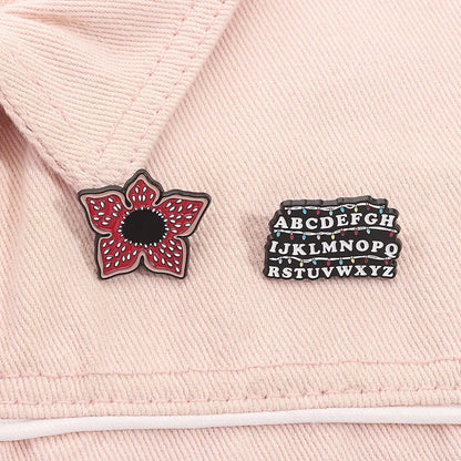 Fantasy Horror Movie Brooch Set - 3-Piece Enamel Pins with Piranha Plant & Letter Designs