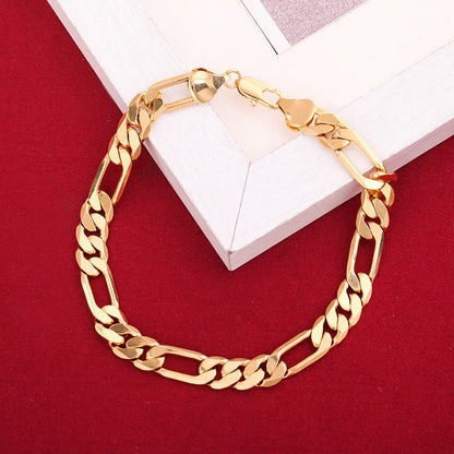 Hot Fine 18K Gold Jewelry Set - 8MM Geometric Bracelets and Necklace for Men & Women, Fashion Wedding Accessories