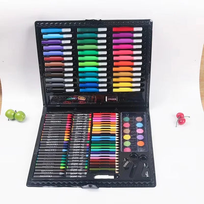 150PCS Children's Art Brush Set – Painting Stationery Kit with Oil Paint, Watercolor Pens, Crayons & Pencils in Gift Box