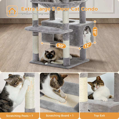 Large Cat Tree Tower – Multi-Level Plush Indoor Cat Condo with Scratching Posts, Boards, Perches & Caves