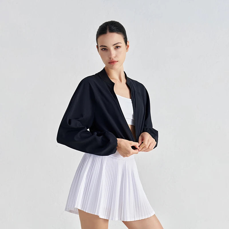 Women’s Yoga Sport Jacket – Long Sleeve Zip Up Breathable Loose Fit Fitness Running Gym Workout Activewear Coat