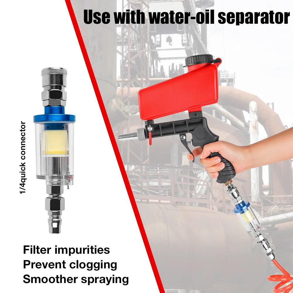 90PSI Portable Sandblasting Gun - Adjustable Cordless Handheld Gravity Air Tool for Home Cleaning & Surface Polishing