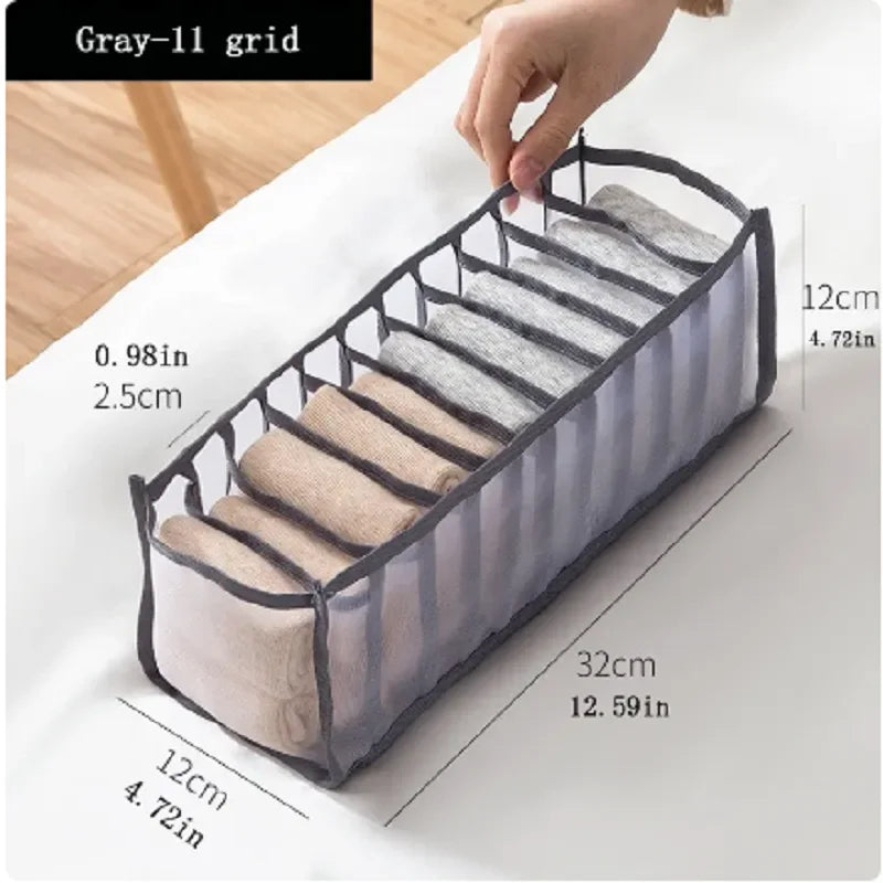11-Compartment Collapsible Underwear Storage Box – Nylon Bra Organizer with Breathable Mesh for Home & Dormitory