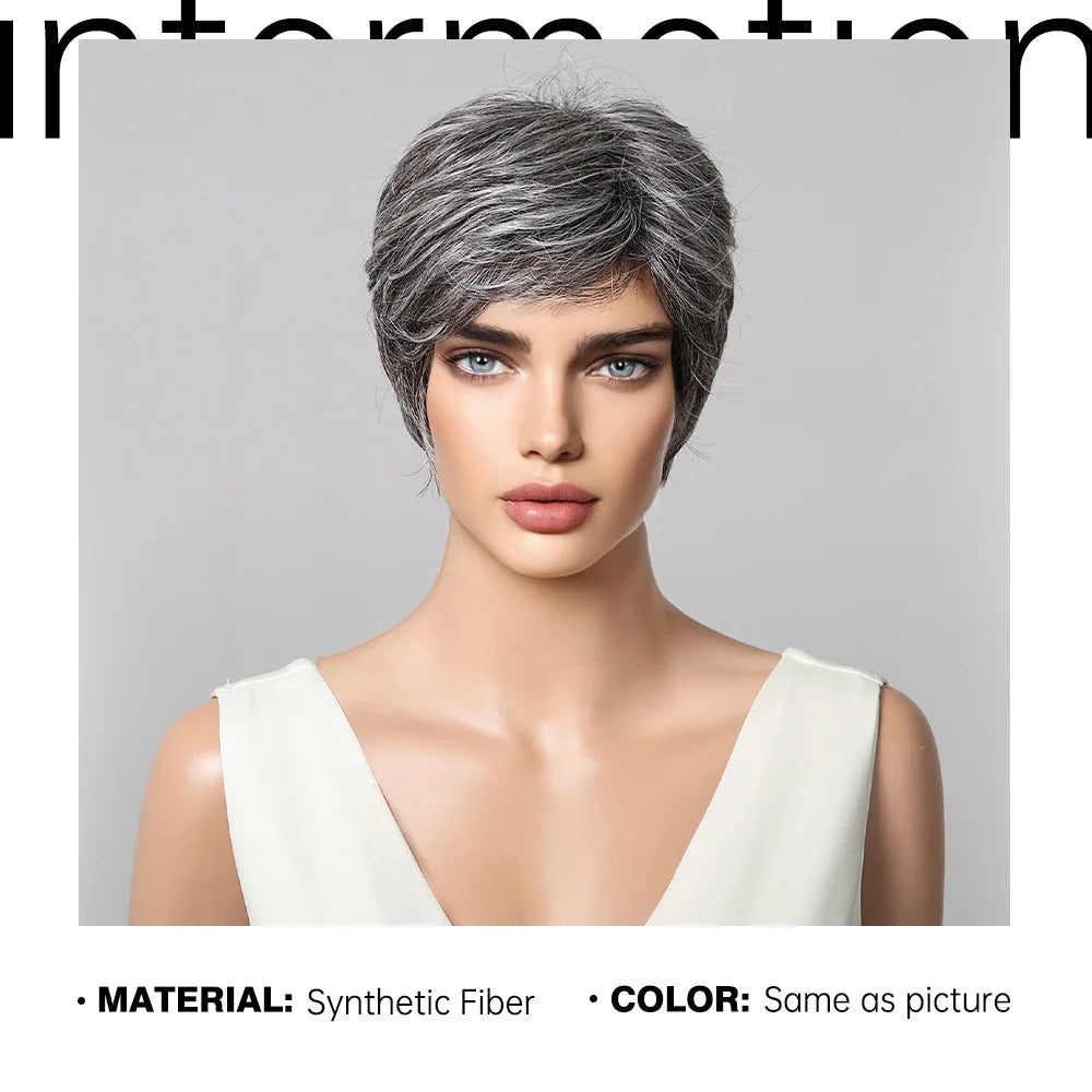 Short Pixie Cut Grey Human Hair Wig – 8 Inch Layered Fashion Wig for Women, Daily Use, Machine Made