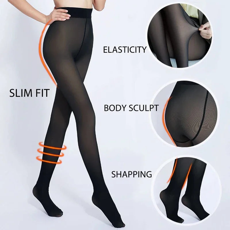 Thick Fleece-Lined Winter Leggings – Women’s Warm Polar Tights, Skin-Effect Pantyhose & Fake Translucent Wool Pants