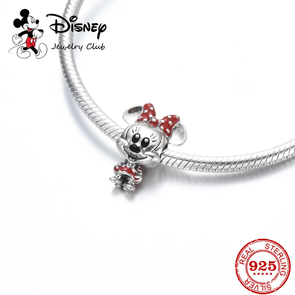New 925 Sterling Silver Mickey Minnie Vinnie Charm – Beaded Fit for Original Pendant Bracelet, DIY Ladies Jewelry