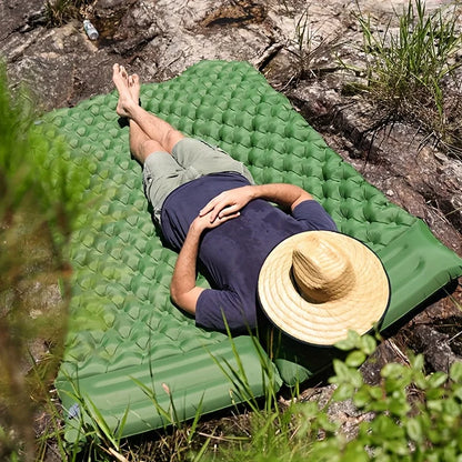 Double Inflatable Camping Mattress with Built-in Pillow Pump - Outdoor Air Sleeping Pad for Backpacking and Hiking