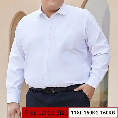Men’s Plus Size Dress Shirt - Long Sleeve Business Office Shirt 8XL-11XL Regular Fit White Top