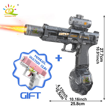 HUIQIBAO Electric Pulse Water Gun with LED Flame Effect – Automatic Sensor Water Pistol Outdoor Beach & Summer Battle Toy for Kids & Adults