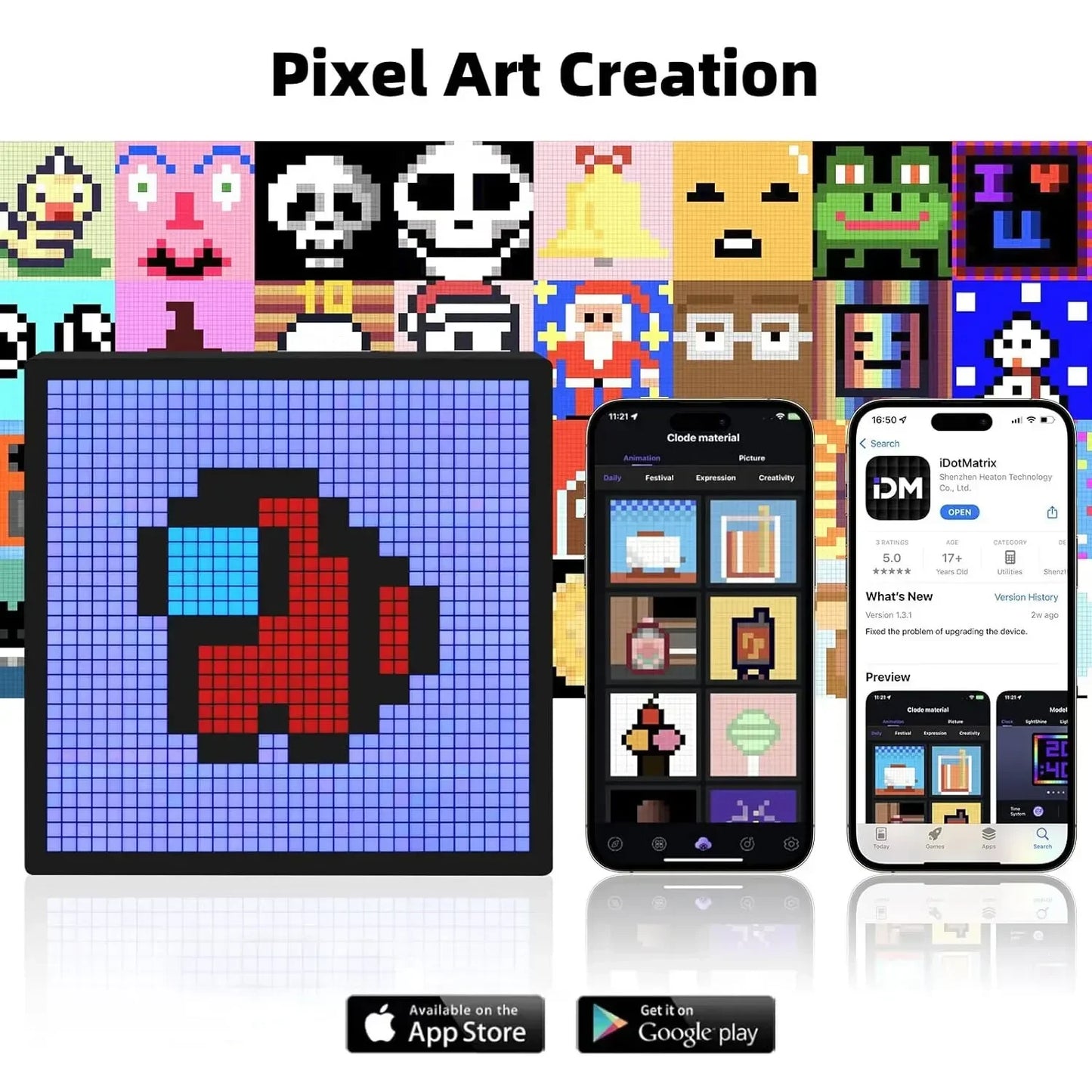 Smart RGB LED Pixel Matrix Display – Bluetooth App Controlled DIY Graffiti Animation Frame for Gaming Room & Modern Wall Decor