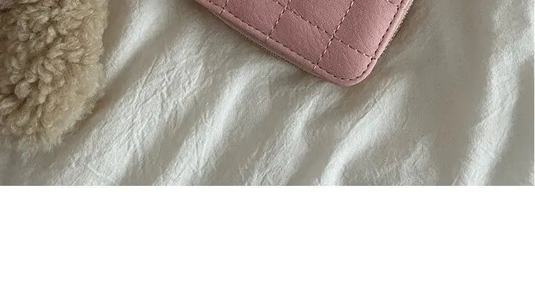 Women’s Small PU Leather Zipper Wallet with Coin Purse – Cute Plaid Mini Korean Card Holder, New Arrival