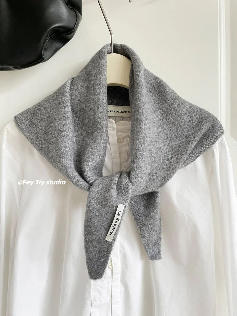 British Korean Style Wool Knitted Triangular Scarf – Multi-Functional Headscarf, Warm Knit Scarf for Women