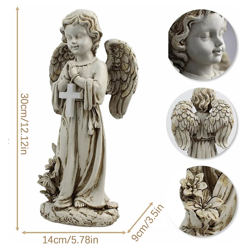 Solar Angel Statue for Garden – Resin Praying Angel Figurine, Cemetery Memorial & Patio Lawn Decoration
