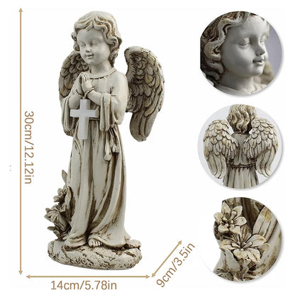 Solar Angel Statue for Garden – Resin Praying Angel Figurine, Cemetery Memorial & Patio Lawn Decoration