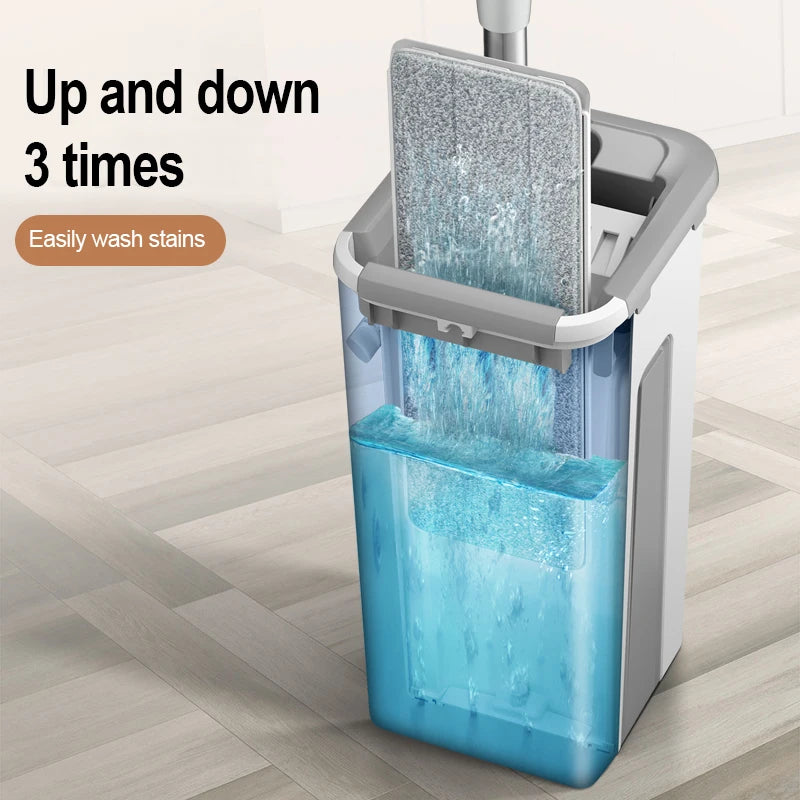 Magic Floor Mop: Squeeze Mop with Rotating Flat Bucket - Effortless Floor Cleaning Solution for Home & Housekeeping