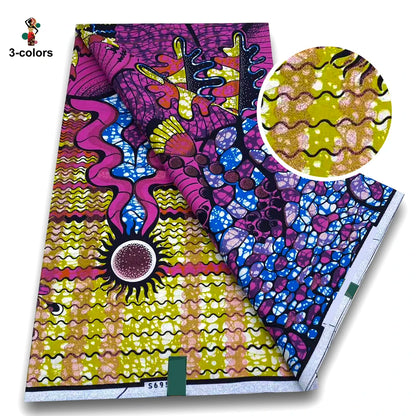 100% Cotton African Wax Print Fabric - Soft Golden Ankara Pagne for Nigerian Fashion & Traditional Wear